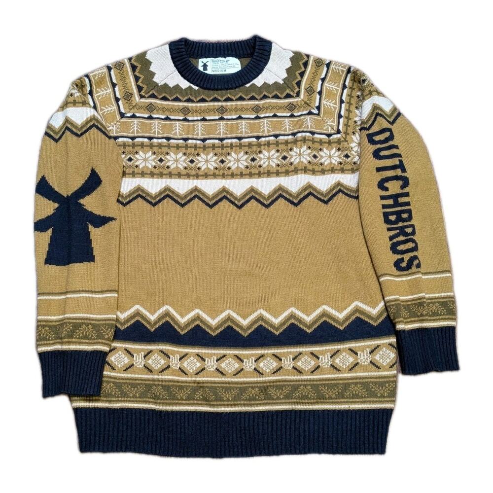 Dutch Bros Sweater Mens Medium Fair Isle Nordic Knit Pullover Crewneck Limited